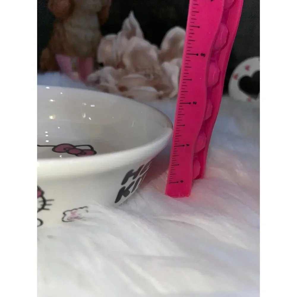 Hello Kitty Ceramic Pet Food Bowl Dish MEDIUM 6” Diameter Overalls Pink Bow